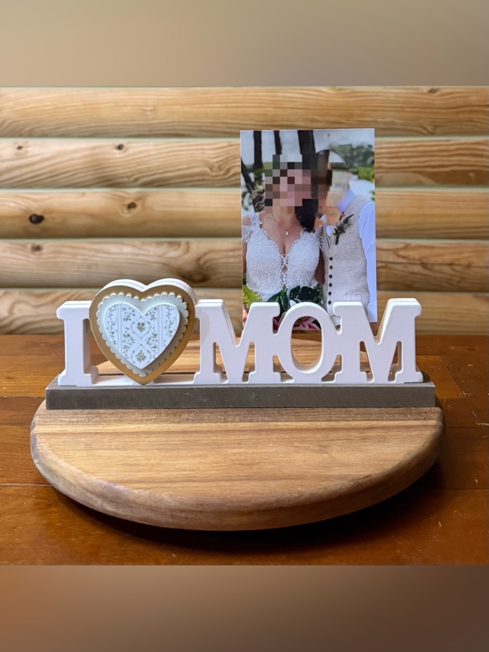 I LOVE MOM Tabletop Sign and Photo Holder